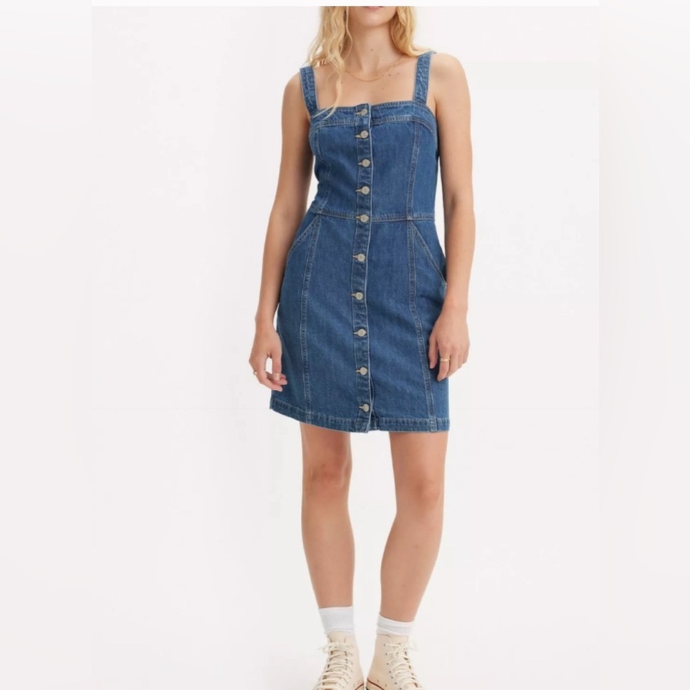 Levi's Drea Sleeveless Mini Denim Dress Cotton Button-Front in Blue Sz. XL